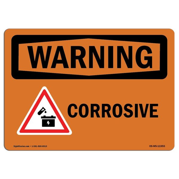 Signmission Safety Sign, OSHA WARNING, 5" Height, 7" Width, Corrosive, Landscape, D-57-L-11955 OS-WS-D-57-L-11955